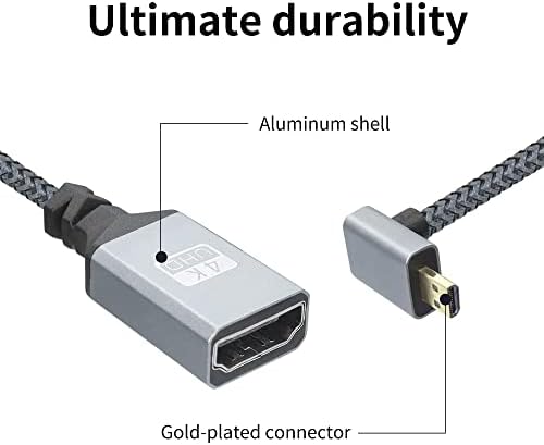 Riieyoca 4K Micro HDMI לכבל מתאם HDMI, 90 מעלות זווית למטה מיקרו HDMI זכר ל- HDMI אלומיניום נשי כבל חוט קלוע ניילון