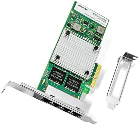 כרטיס רשת Gigabit Huntion, 10/100/1000Mbps Quad-Ports RJ45 מתאם אתרנט נחושת, עם שבב I350 I350, PCI-express x4 NIC תומך