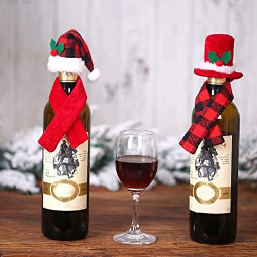 4 סטי חג המולד יין בקבוק כיסוי כובע וצעיפים-מיני סנטה כובעי זעיר מגבעת קטן חג המולד כובע צעיף שמפניה בקבוק כיסוי עבור